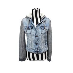 American Eagle Denim & Knit Hoodie Jacket Size M Hoodie Jean Jacket Hybrid